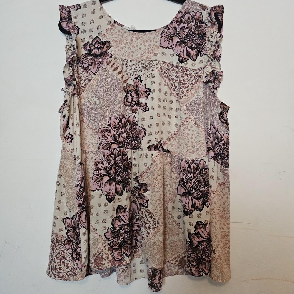 Maurice's‎ Plus Size 3x Women's Blouse Sleeveless Floral Pink Button Ruffle